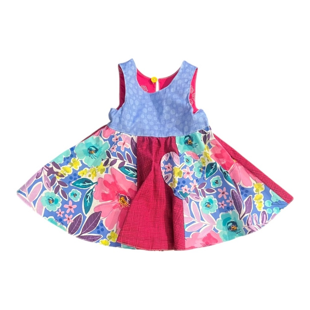Boutique Handmade Reversible Baby Dress & Hat Set 12-18M Floral - Picture 5 of 9